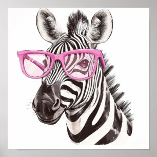 Zebra mit rosa Brillenposter Poster