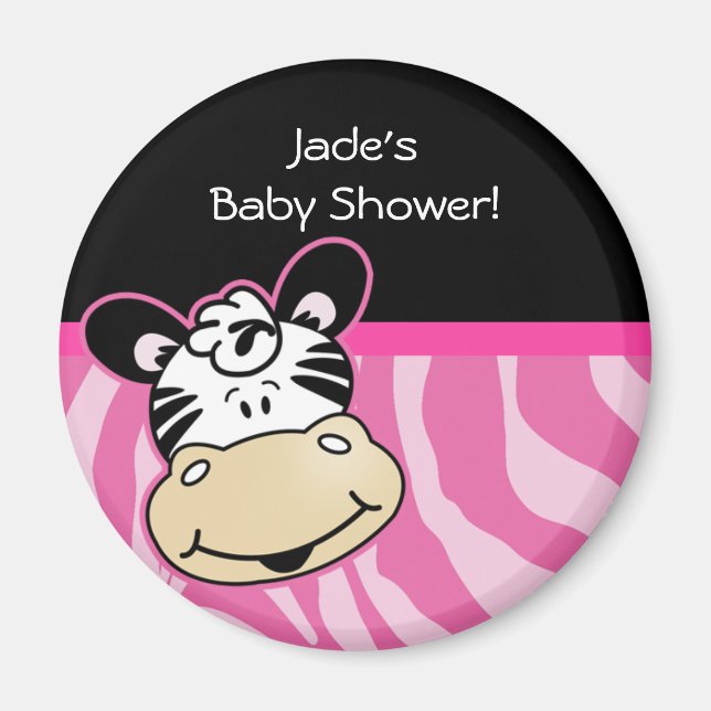 Zebra mit rosa Zebra Streifen Baby Dusche Gefallen Magnet (Vorne)
