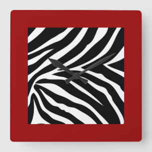 Zebra mit roter Ordnungs-Uhr Quadratische Wanduhr