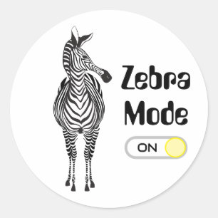 Zebra Mode On, Anpassbare Farben und Schriftart/Wö Runder Aufkleber