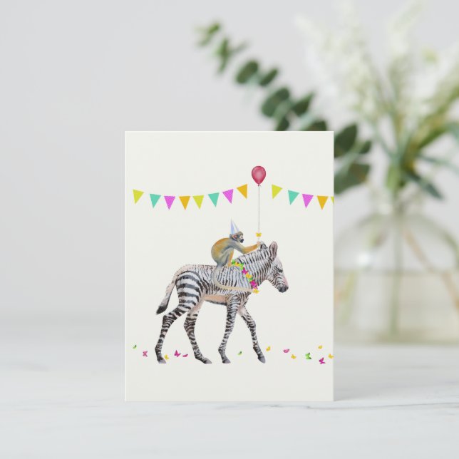 Zebra Monkey balloon party Antwoordkaart RSVP Karte (Stehend Vorderseite)