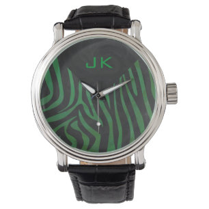 Zebra Monogram Black and Green Print Armbanduhr