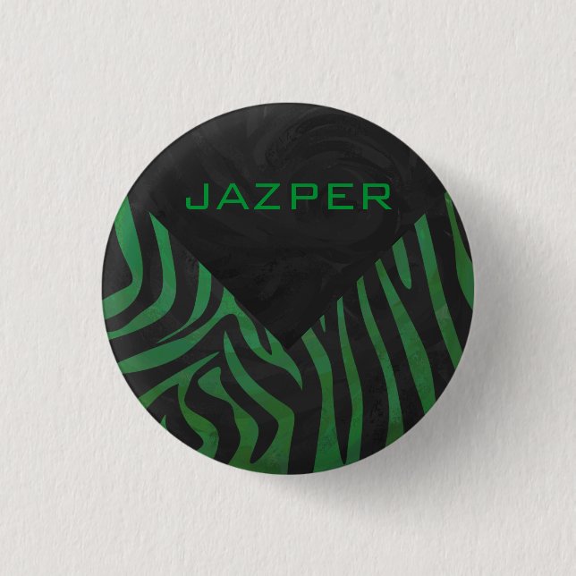 Zebra Monogram Black and Green Print Button (Vorderseite)
