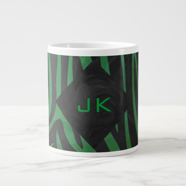 Zebra Monogram Black and Green Print Jumbo-Tasse (Vorderseite)