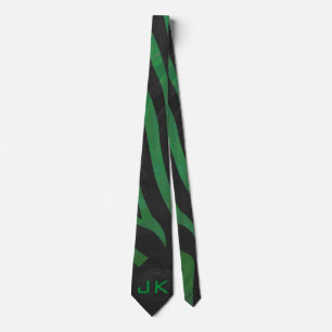 Zebra Monogram Black and Green Print Krawatte