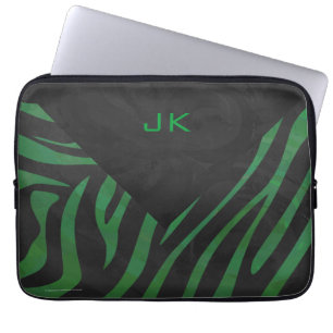 Zebra Monogram Black and Green Print Laptopschutzhülle