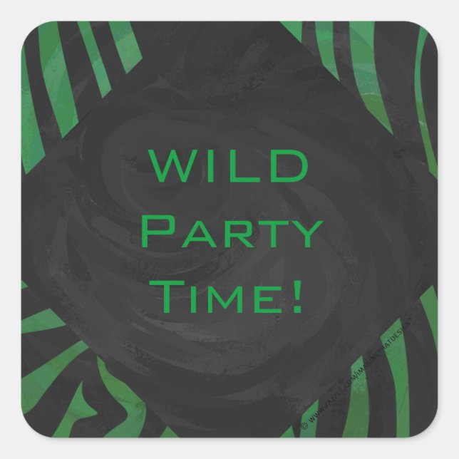 Zebra Monogram Black and Green Print Quadratischer Aufkleber (Vorderseite)