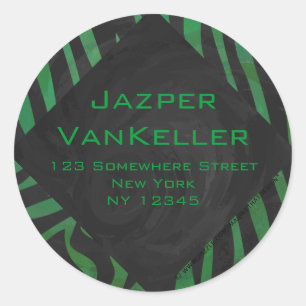 Zebra Monogram Black and Green Print Runder Aufkleber