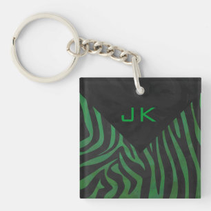 Zebra Monogram Black and Green Print Schlüsselanhänger