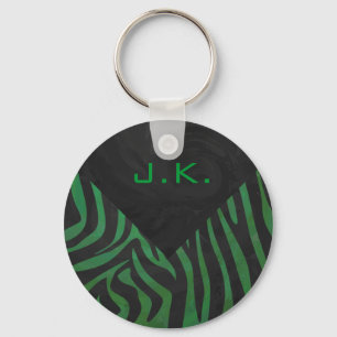 Zebra Monogram Black and Green Print Schlüsselanhänger