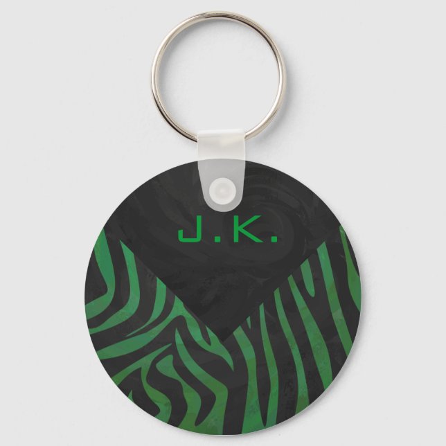 Zebra Monogram Black and Green Print Schlüsselanhänger (Vorderseite)