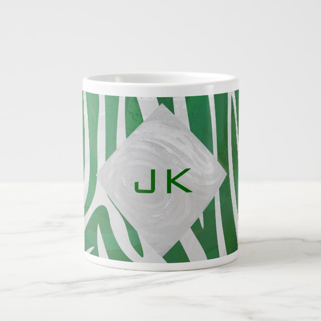 Zebra Monogram, Grün und Weiß Jumbo-Tasse (Vorderseite)