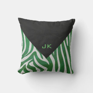 Zebra Monogram, Grün und Weiß Kissen