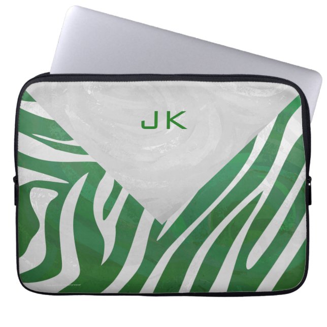 Zebra Monogram, Grün und Weiß Laptopschutzhülle (Vorderseite)