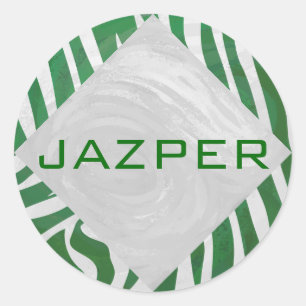 Zebra Monogram, Grün und Weiß Runder Aufkleber