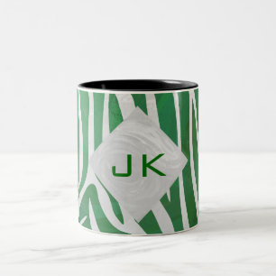 Zebra Monogram, Grün und Weiß Zweifarbige Tasse