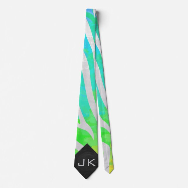 Zebra Monogram Rainbow and White Print Krawatte (Vorderseite)