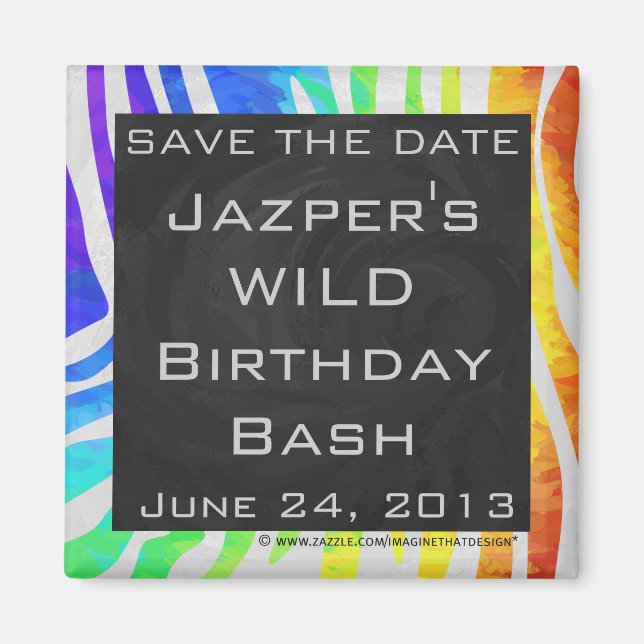 Zebra Monogram Rainbow and White Print Magnet (Vorne)