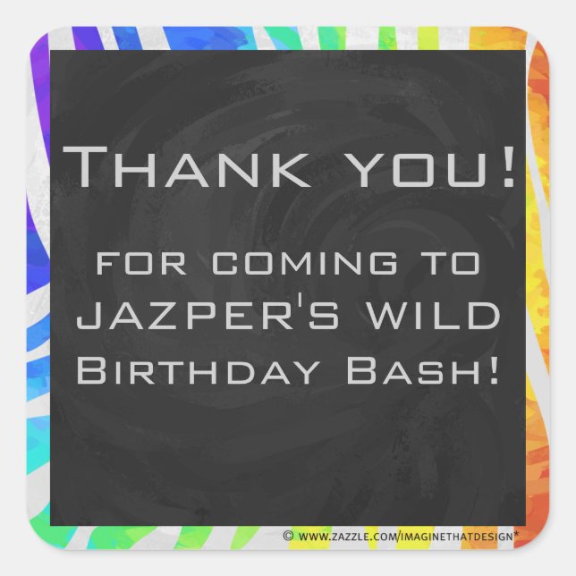 Zebra Monogram Rainbow and White Print Quadratischer Aufkleber (Vorderseite)