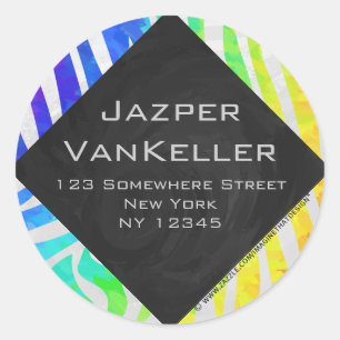 Zebra Monogram Rainbow and White Print Runder Aufkleber