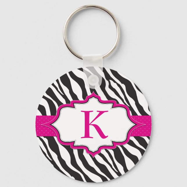 Zebra Monogram Rosa Ribbon Schlüsselanhänger (Vorderseite)