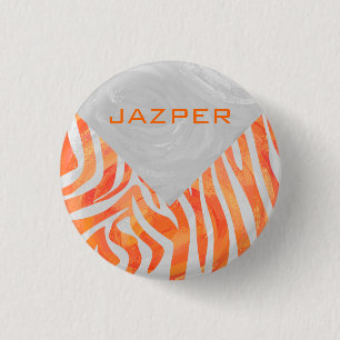 Zebra Monogramm Orange und Weiß Button