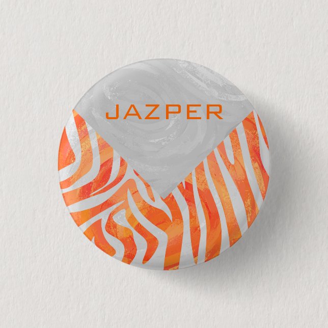 Zebra Monogramm Orange und Weiß Button (Vorderseite)