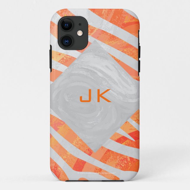 Zebra Monogramm Orange und Weiß Case-Mate iPhone Hülle (Rückseite)