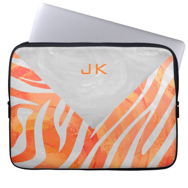 Zebra Monogramm Orange und Weiß Laptopschutzhülle (Vorderseite)