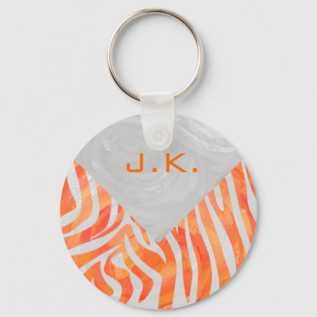 Zebra Monogramm Orange und Weiß Schlüsselanhänger (Vorderseite)