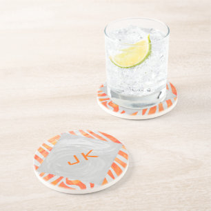 Zebra Monogramm Orange und Weiß Untersetzer