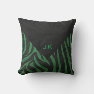 Zebra Monogramm Schwarz- und Grün-Druck Kissen