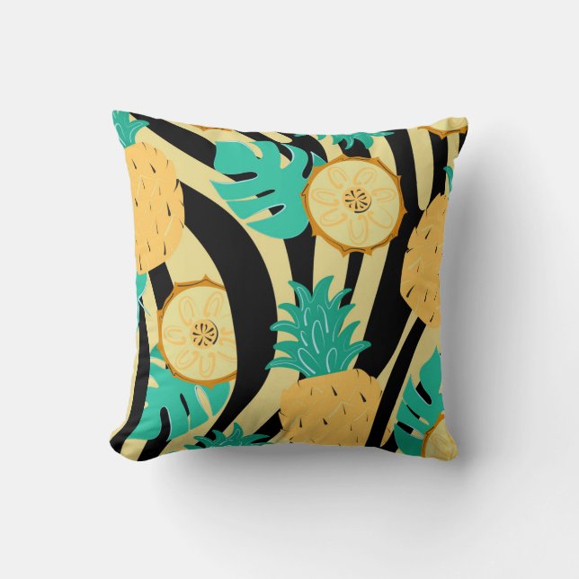 Zebra, Monstera, Ananas: Sommermuster. Kissen (Vorderseite)