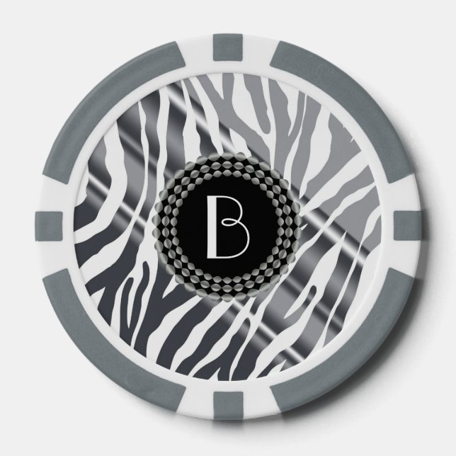 Zebra-Muster bei Tieren und Monogramm Pokerchips (Vorderseite)