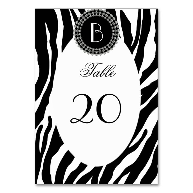 Zebra-Muster bei Tieren und Monogramm Tischnummer (Vorderseite)