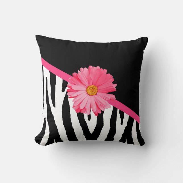 Zebra-Muster-Girly rosa Gänseblümchen Kissen (Vorderseite)