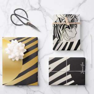 Zebra-Muster in Schwarz und Weiß Geschenkpapier Set