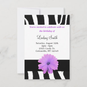 Zebra Muster mit Blume Einladung zum Geburtstag