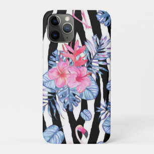 Zebra-Muster mit tropischem Hibiskus und Flamingos Case-Mate iPhone Hülle