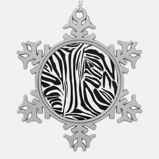 Zebra-Muster Schneeflocken Zinn-Ornament (Vorderseite)