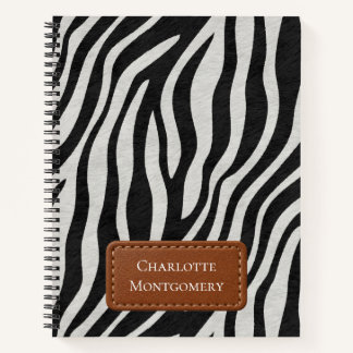 Zebra-Muster Schwarz Weiß Cognac Braun, Ihr Name Notizbuch