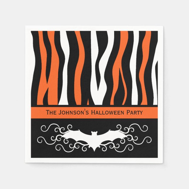 Zebra-Muster und Fledermaus-Halloween-Party Serviette (Vorderseite)