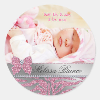 Zebra Niedlich Bow Baby Girl Announctionsticker Runder Aufkleber