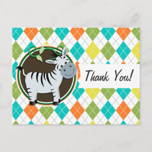 Zebra on Colorful Argyle Postkarte