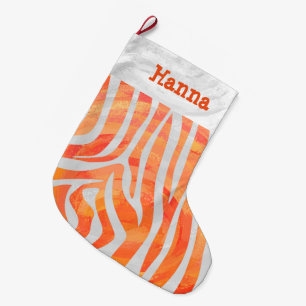 Zebra Orange und Weiß und Name Großer Weihnachtsstrumpf