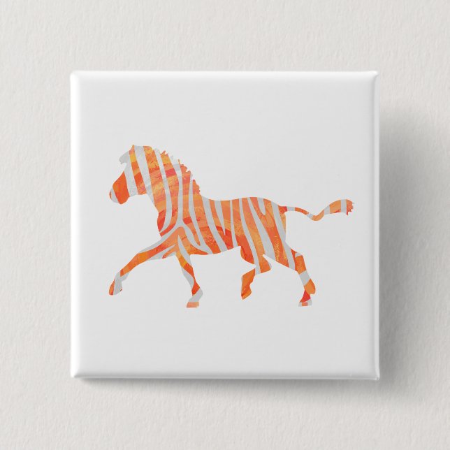 Zebra Orange und Weiße Silhouette Button (Vorderseite)