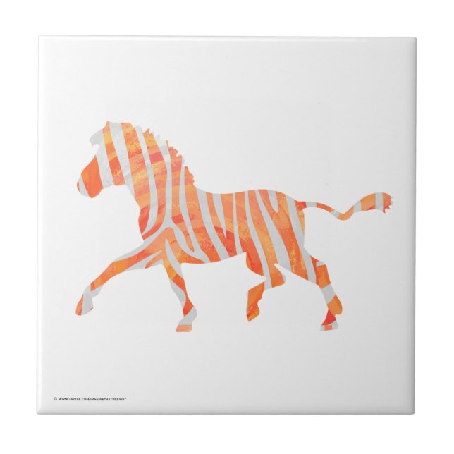 Zebra Orange und Weiße Silhouette Fliese (Vorderseite)