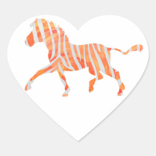 Zebra Orange und Weiße Silhouette Herz-Aufkleber