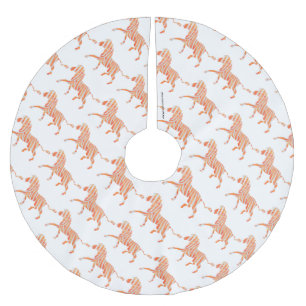 Zebra Orange und Weiße Silhouette Polyester Weihnachtsbaumdecke