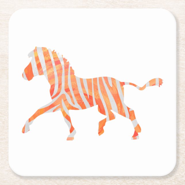 Zebra Orange und Weiße Silhouette Rechteckiger Pappuntersetzer (Vorderseite)